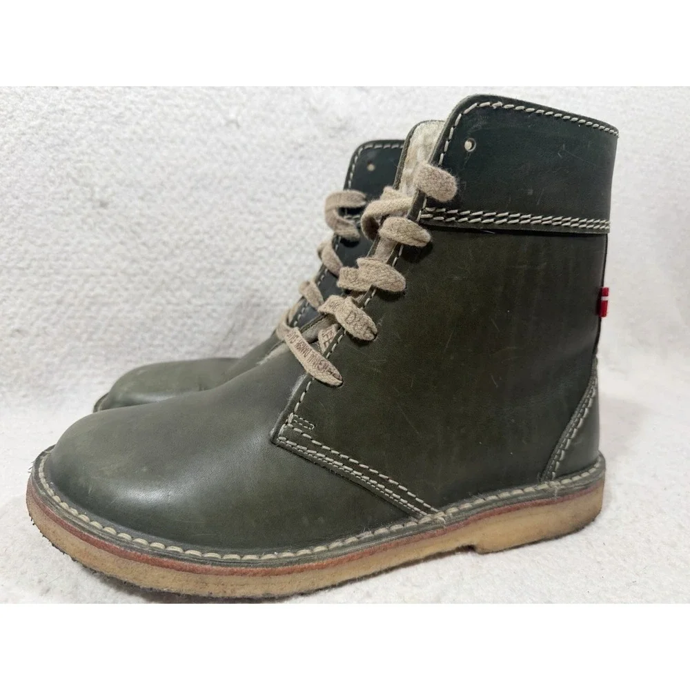 Duckfeet Faborg Size 45 Green Leather Sherpa Lined Boots Danish Heritage